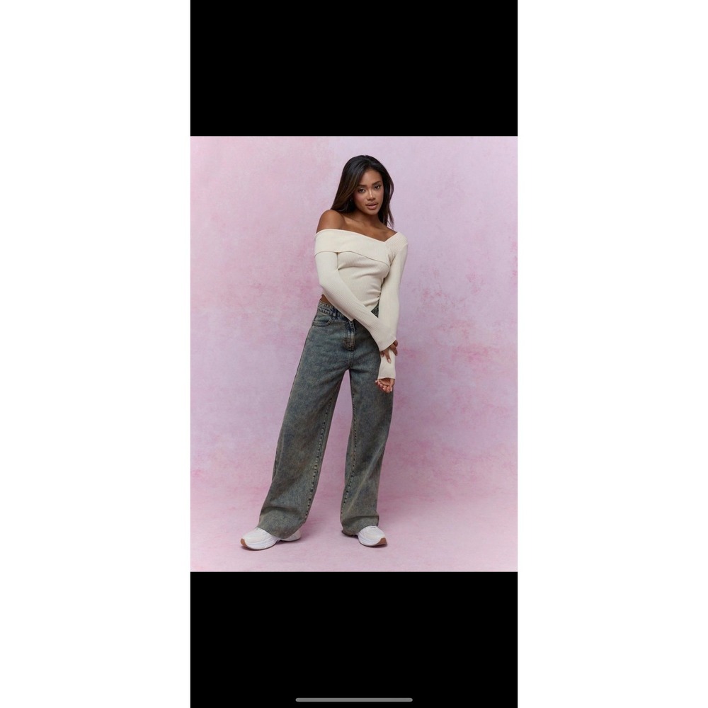 MISSGUIDED Asymmetric Neckline Off Shoulder Bandana Hem Long Sleeves Top Large
